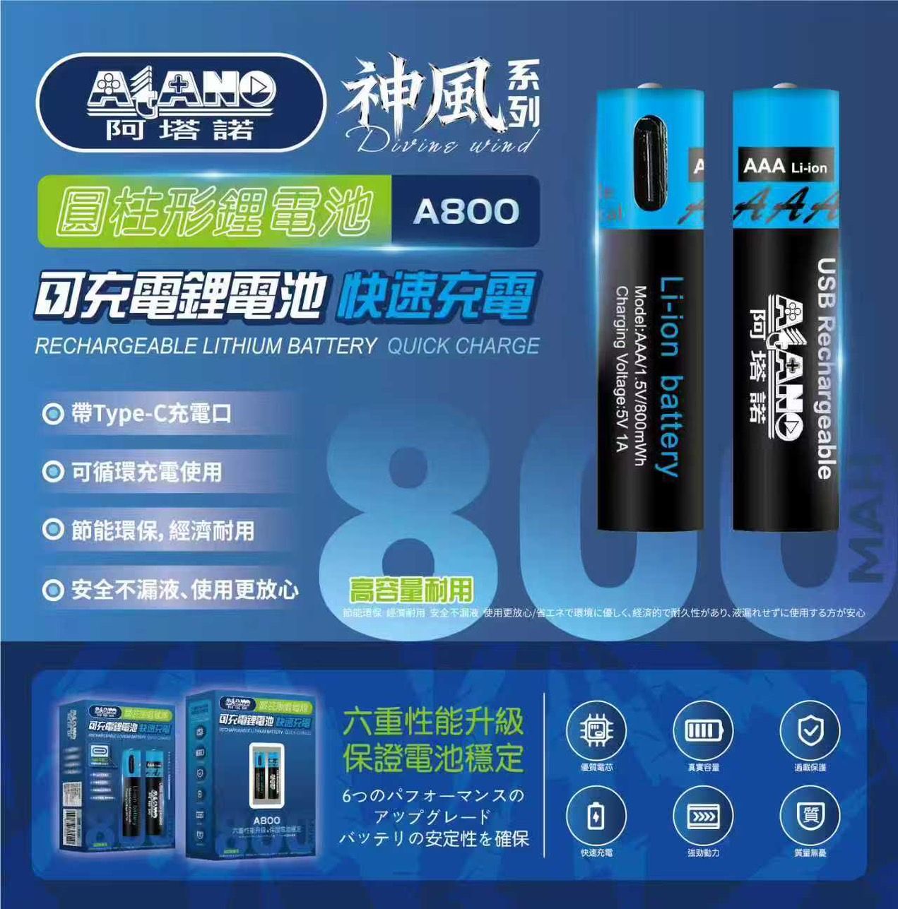 【標準台系列】4號圓柱形直充式鋰電池